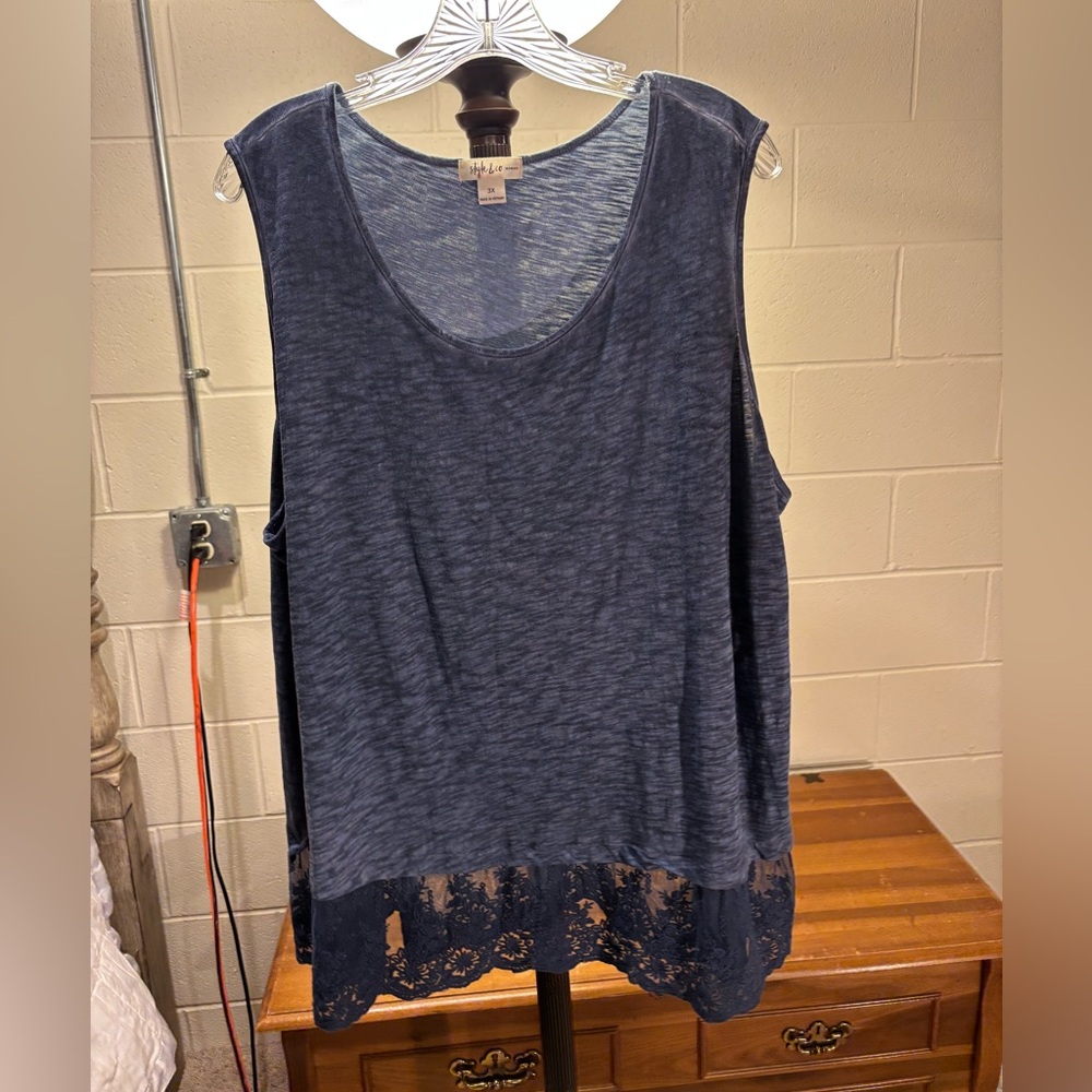 Style & Co. Cotton Blue Tank Top with Lace Hem